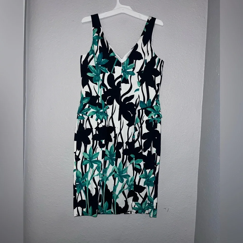 Evan Picone Women Sleeveless Green Black Floral Dress - Picture 3 of 7